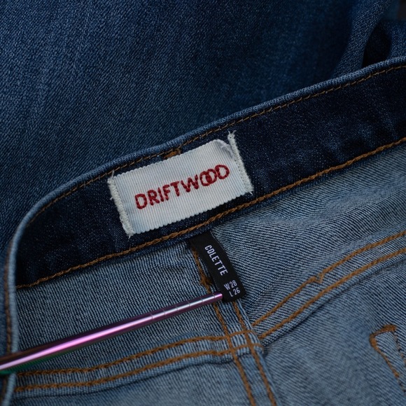 Driftwood  Colette Jeans Womens 28 Cropped Embroidered Bottom Blue Stretch Boho - Picture 7 of 10